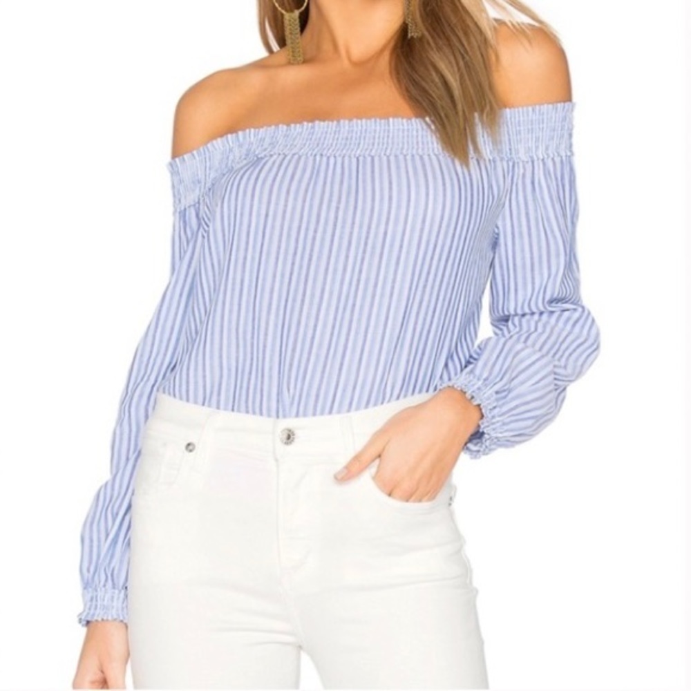 Rag and Bone Drew Off The Shoulder Pinstripe Top